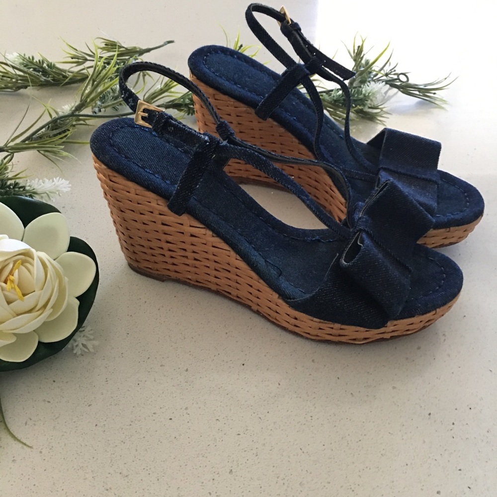 Kate spade wicker straw denim wedges 6.5 - Picture 6 of 6